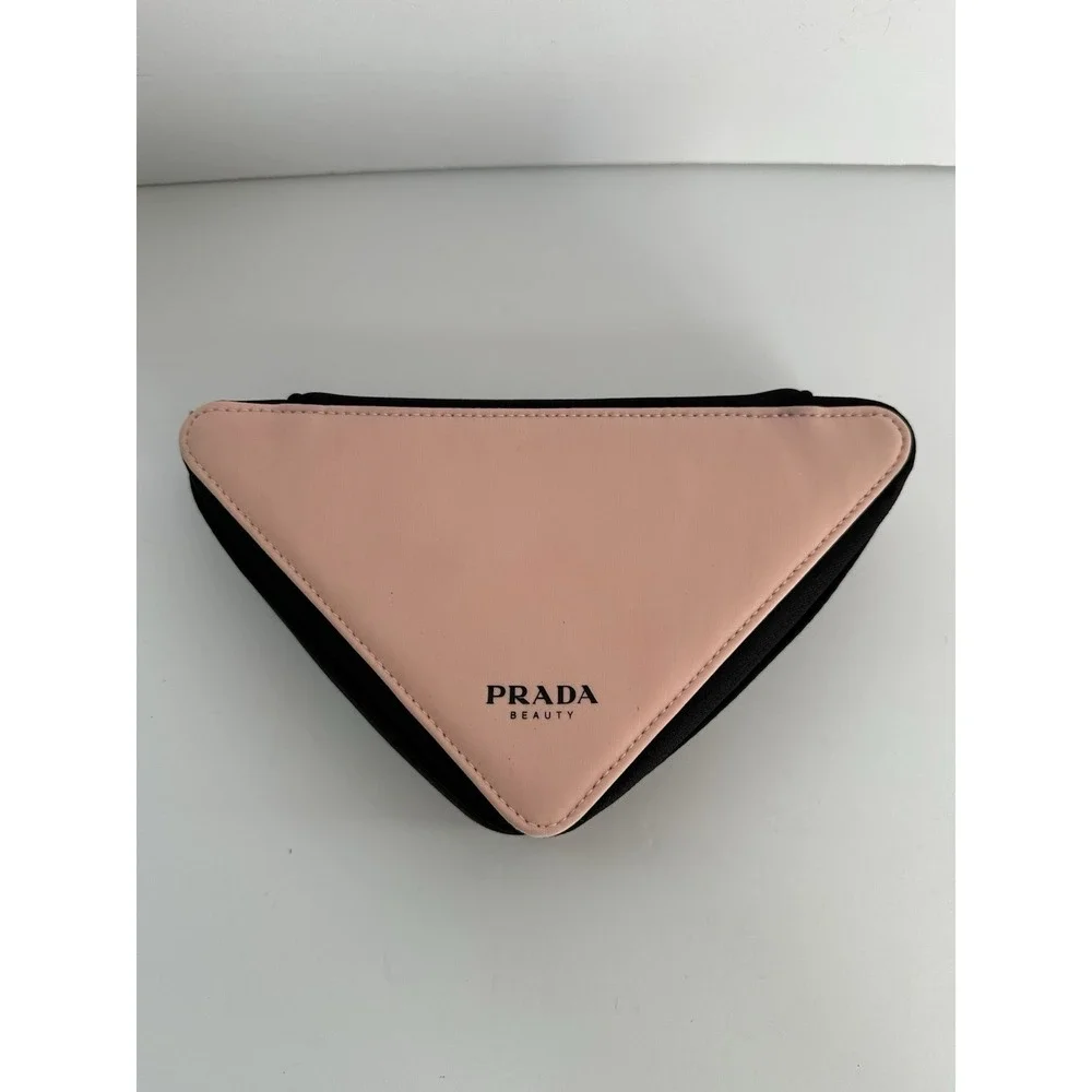 Prada Beauty Pink and Black Triangle Travel Storage Makeup Case Pouch Bag